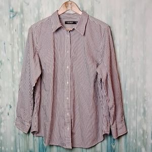Lauren Ralph Lauren non iron straight fit white and wine button down 1X